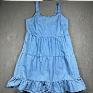 Majerium Denim Dress Tiered Sleeveless Casual Blue Dress